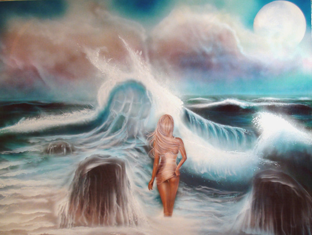 La fille de la plage – Airbrush Painting – Raymond Planchat peintre  aérographe cours de peinture vente