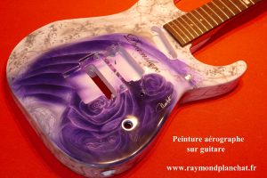 Peinture sur Guitare decoration aerographe