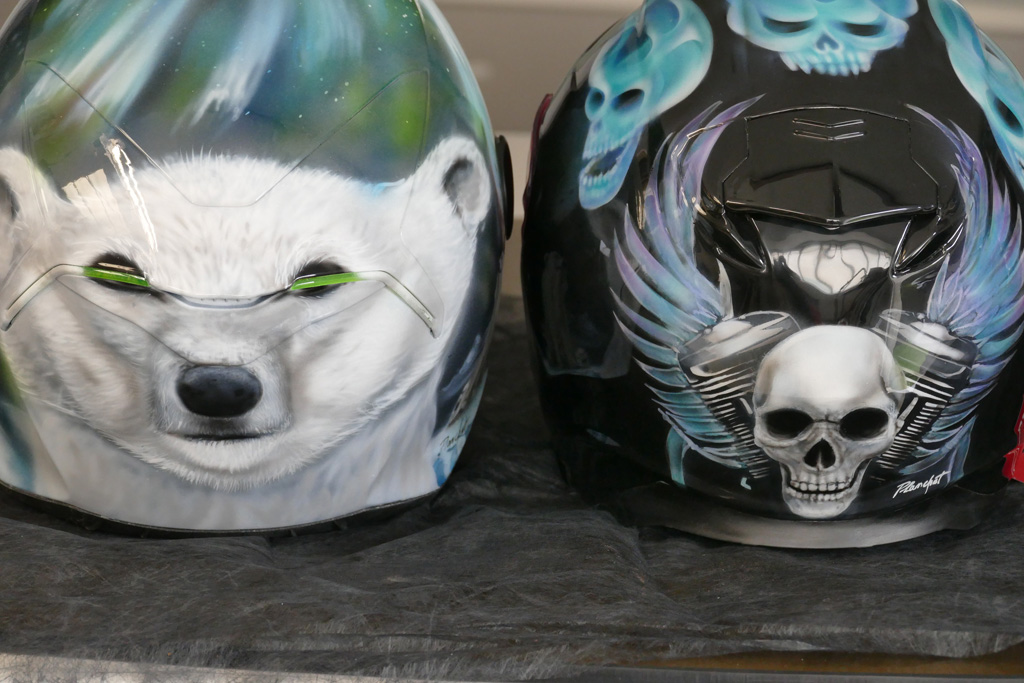 Casque Moto Airbrush Ours skull flaming